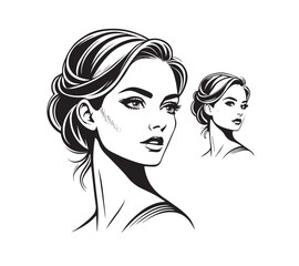 Set of stylized woman faces. Modern single line art. Woman beauty fashion concept, minimalistic style