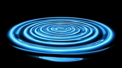 A futuristic scene with an abstract blue digital vortex in a cyber space, highlighted by circles, particles, and bright lights.