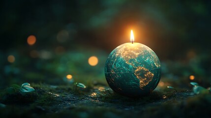 Illuminated earth candle nature scene artistic concept close-up