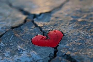 Fototapeta premium A heart is broken into pieces on a rocky surface