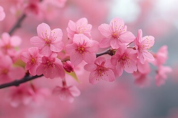 Obraz premium Delicate Pink Cherry Blossoms on a Branch