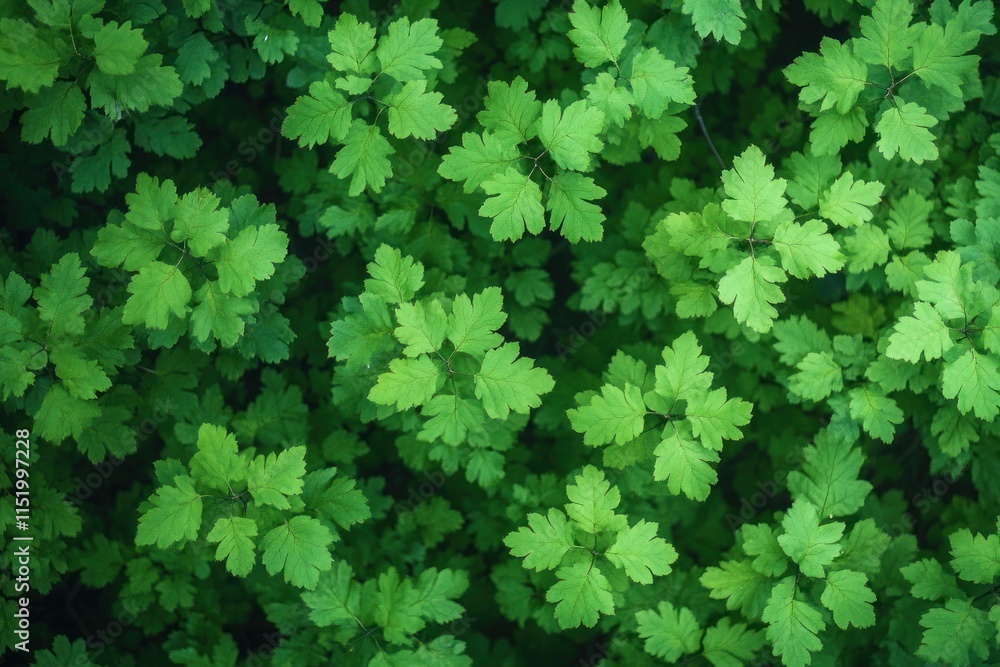 Poster a drone captures a hidden forest clearing filled with thriving small plants and gentle dappled light