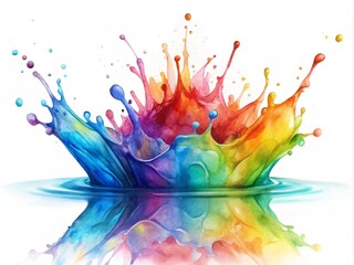 Abstract Water Color Painting With Splashes And Drops Isolated On The White Background