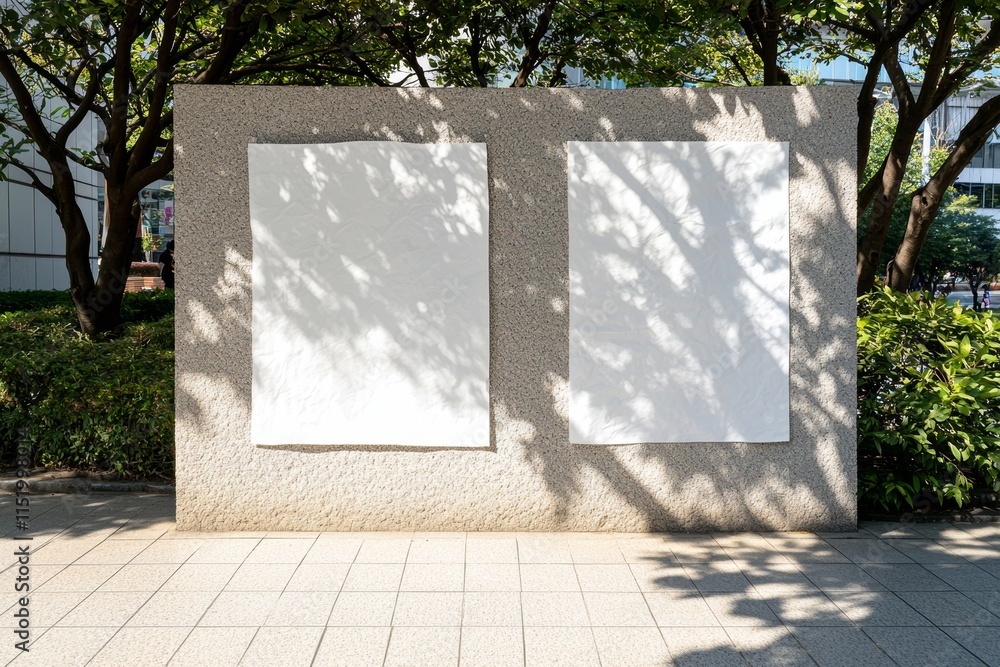 Poster a pair of empty white vertical rectangular poster or business card mockups, with a diagonal window s