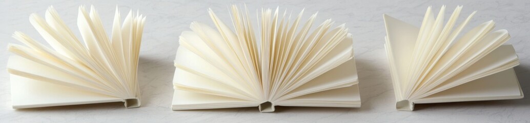 A trifold brochure mock-up, isolated on a white marble background, rendered in 3D with three alternative layouts.