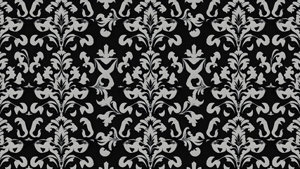 Seamless damask wallpaper pattern in black and white colors.