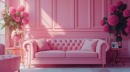 Elegant pink sofa design living room interior decor cozy ambiance