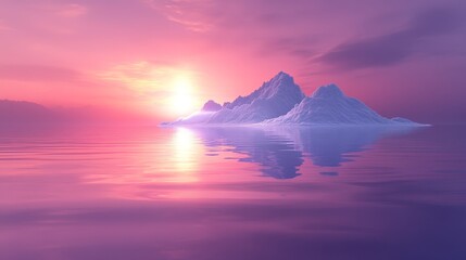Fototapeta premium A serene landscape featuring a glowing iceberg reflected in calm waters during a colorful sunset