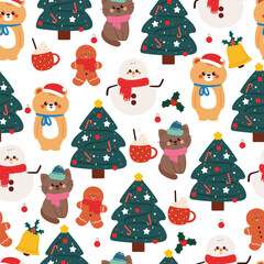 seamless pattern cartoon christmas and winter stuff and accessories. cute christmas and winter wallpaper for fabric print, gift wrap paper