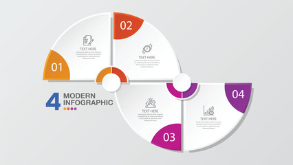 Modern circle infographic with 4 steps, process or options.