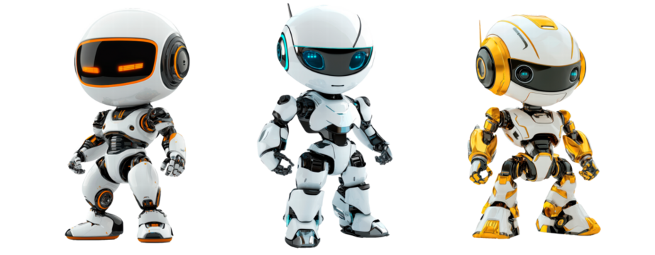 Set of Futuristic robot avatar on transparent background PNG 