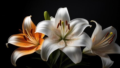 lily flowers isolated on a black background