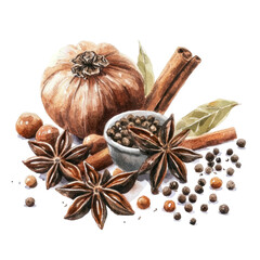 Vintage Pastel Illustration of Allspice and Spices in a Retro Style Design