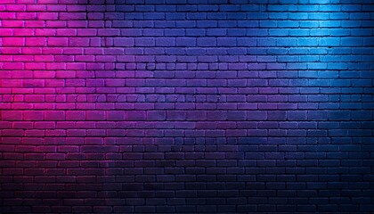 black brick wall background with neon lighting effect pink purple and blue glowing lights on empty brick wall background