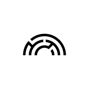 Round shape maze logo. labyrinth icon. Circle shape. Vector isolated illustration on white background.