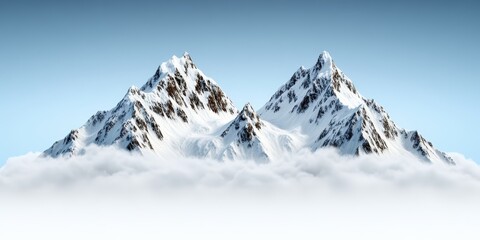 Fototapeta premium Majestic Snow-Capped Mountains Rising Above Soft White Clouds Under Bright Blue Sky