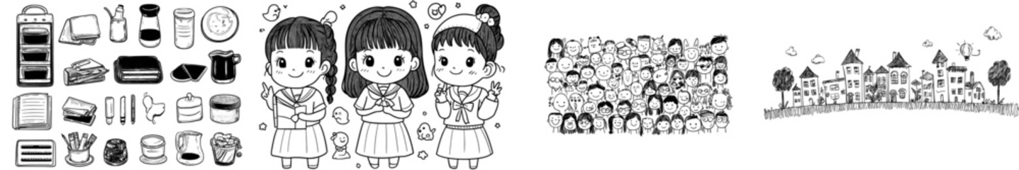 Create a basic sketch set for a school blog outline doodle.