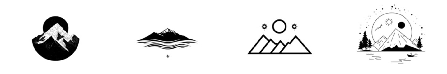 A modern, isolated outline illustration of Doodle Mountain in sketch style for a concept design element.