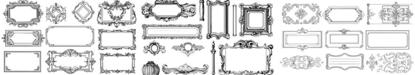 Retro calligraphy frames. Elegant ornamental borders with floral filigree, ideal for certificate templates. A set of isolated modern decorative Victorian dividers.
