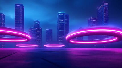 Futuristic Neon-Drenched City Skyline with Floating Architectural
