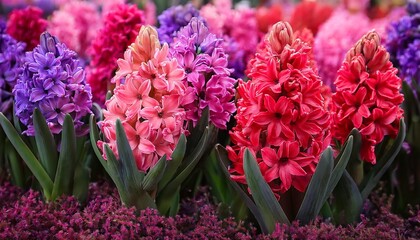 red and pink hyacinths closeup vivid spring heritage wallpaper