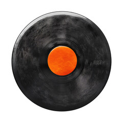 A black vinyl record with an orange center on a white background, with no shadows, no text or logo...