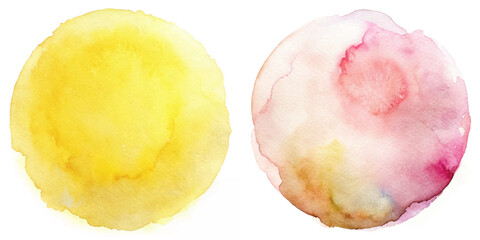 Vibrant watercolor circles in yellow and pink hues, perfect for artistic backgrounds and designs.