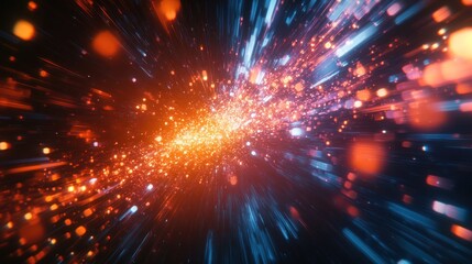 Hyperspace Jump: A radiant burst of light particles streaks across the cosmic canvas, creating a mesmerizing spectacle of interstellar travel.