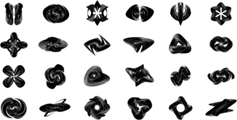 Postmodern abstract geometric graphic elements, Refraction and distortion glass effect various form, Brutalist vector shapes, trendy retro design symbols in Y2K aesthetics, vintage stickers,