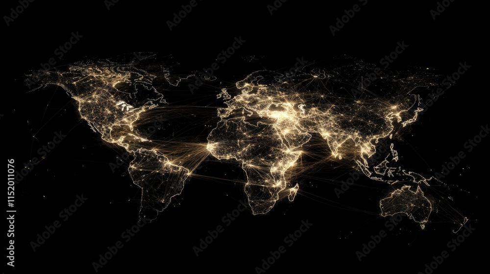Aufkleber abstract global map with glowing nodes and lines showcasing worldwide collaboration and efficient co