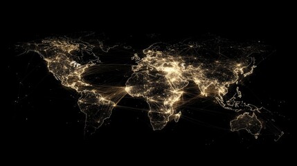 Obraz premium Abstract global map with glowing nodes and lines showcasing worldwide collaboration and efficient communication.