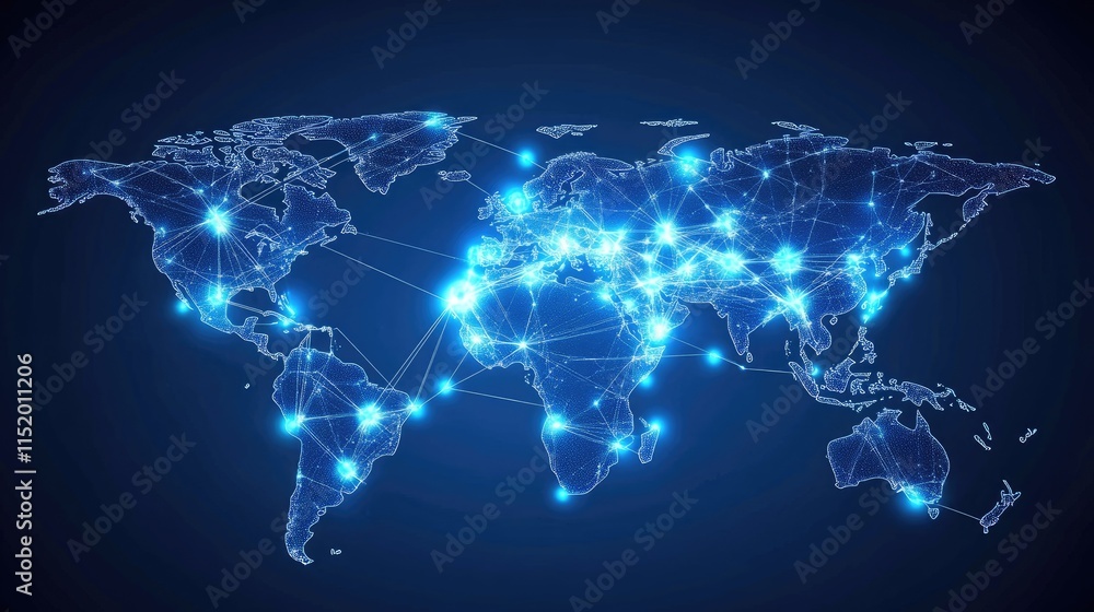 Aufkleber abstract global map with glowing nodes and lines showcasing worldwide collaboration and efficient co