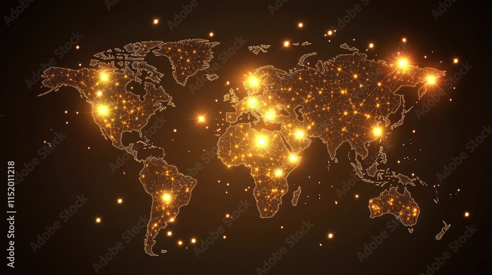 Aufkleber abstract global map with glowing nodes and lines showcasing worldwide collaboration and efficient co