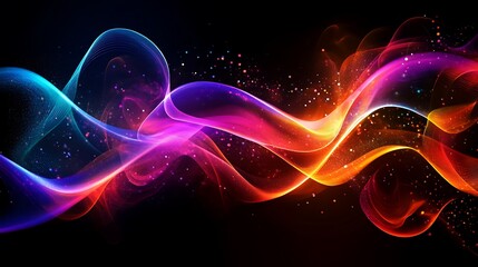 Obraz premium Dynamic glowing liquid waves in vivid colors paired with shimmering particles, forming an abstract backdrop full of energy and visual allure.