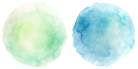 Lush green and blue watercolor circles provide a refreshing and calming visual element.