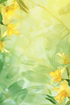Fototapeta St. David's Day, delicate spring background, white yellow daffodil flowers frame, vertical banner, bokeh effect, copy space, free space for text