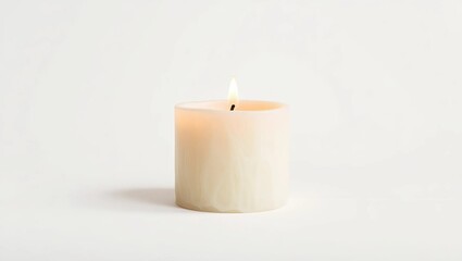 A single candle situated centrally in the frame, occupying the entirety of the composition and white background