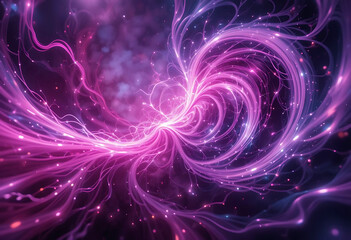 Fototapeta premium Dreamy Neon Swirls of Pink and Purple Energy, Hypnotic Light Trails in a Surreal Cosmic Composition