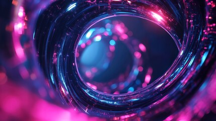 Neon Swirls Abstract: A mesmerizing display of vibrant neon light swirling in a dynamic, abstract form. The luminous hues of pink and blue intertwine, creating a captivating visual experience.