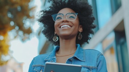 The Smiling Woman with Tablet