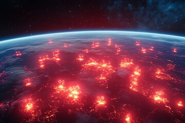 Obraz premium Earth's glowing hotspots viewed from space, showcasing stunning atmospheric phenomena.