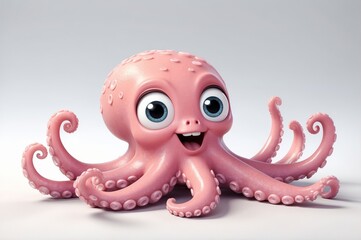 Cheerful cartoon octopus with big eyes and a smile.