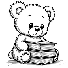  Teddy Bear Reading Stack of Books