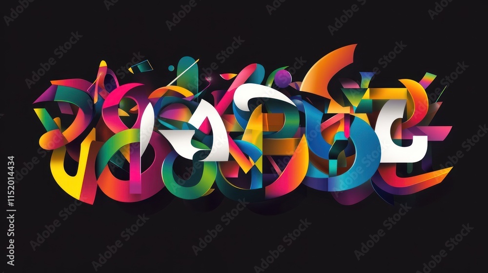 Poster abstract colorful 3d shapes composition: a vibrant explosion of geometric forms and dynamic energy, 