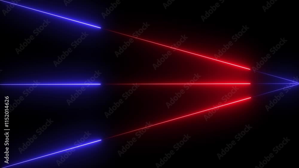 Poster neon horizontal line animation. 3 neon line animation on black background.