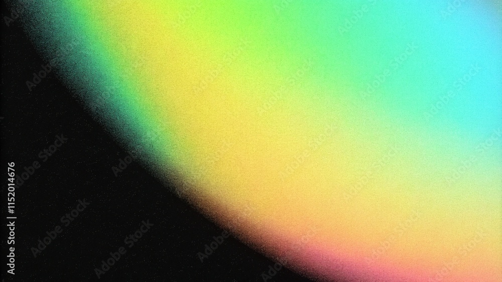 Poster grainy noisy background, abstract color gradient shape, vibrant glowing rainbow yellow green pink bl
