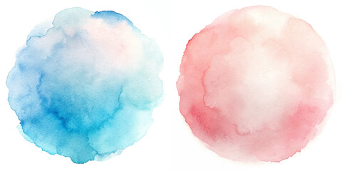 Delicate watercolor circles in blue and pink evoke a calming and artistic atmosphere.
