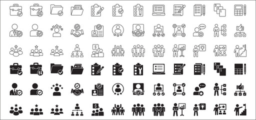 Obraz premium Leadership professional icon set. Task and job icons. Containing icons of occupation, assignment, management, business, motivation, specialist, briefcase, accounting, list. Vector illustration