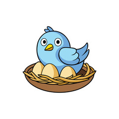 Bird with Egg in Nest on Tree Branch Vector Illustration

