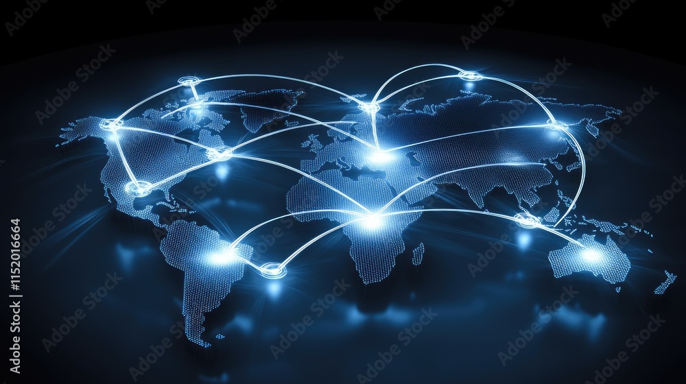 Aufkleber global communication web with bright nodes connected by intricate lines, emphasizing teamwork across